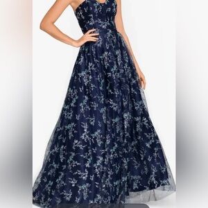 Navy floral Lined Sleeveless Full Length Gown Prom Dress by Blondie Nites size 5
